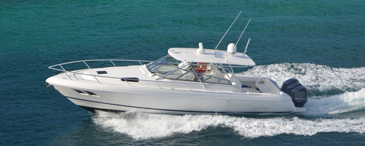 Center-console boat underway on open water