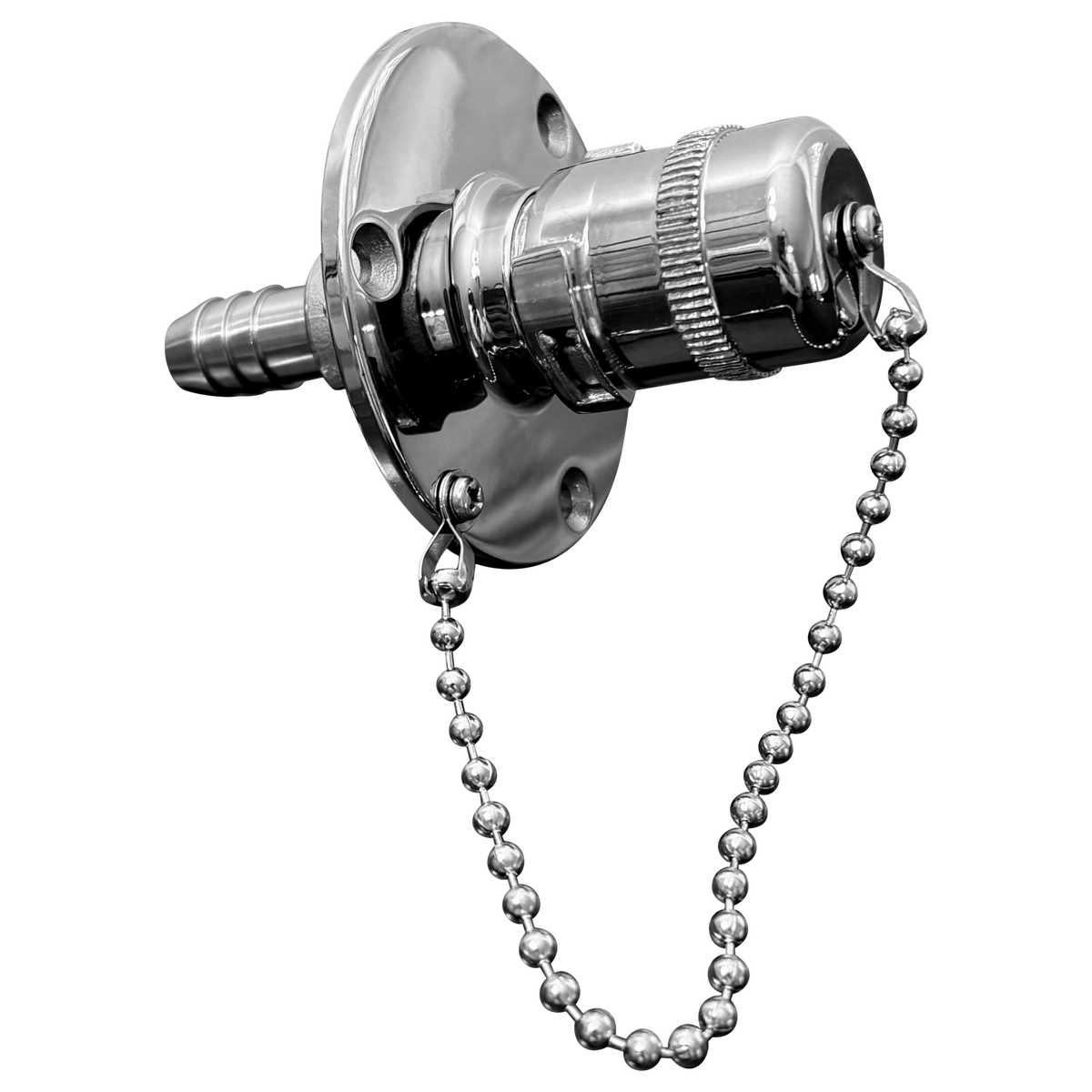 Stainless steel Quick Connect Water Inlet with rear hose barb and chained cap