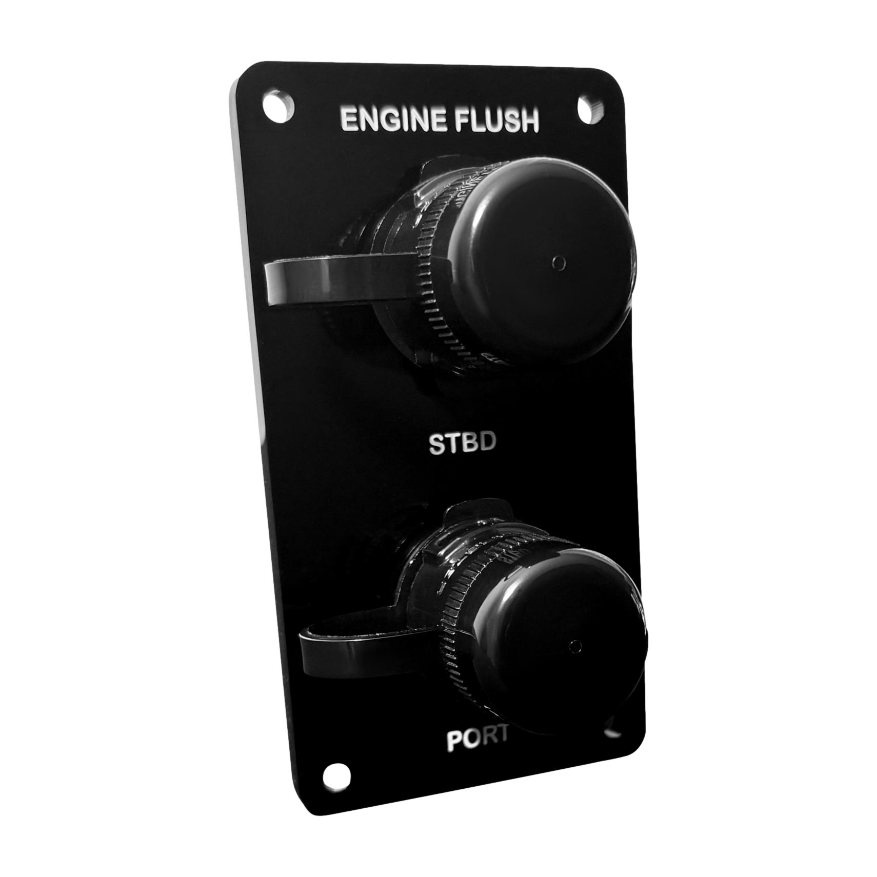 black acrylic dual outlet vertically engraved flush port reroute