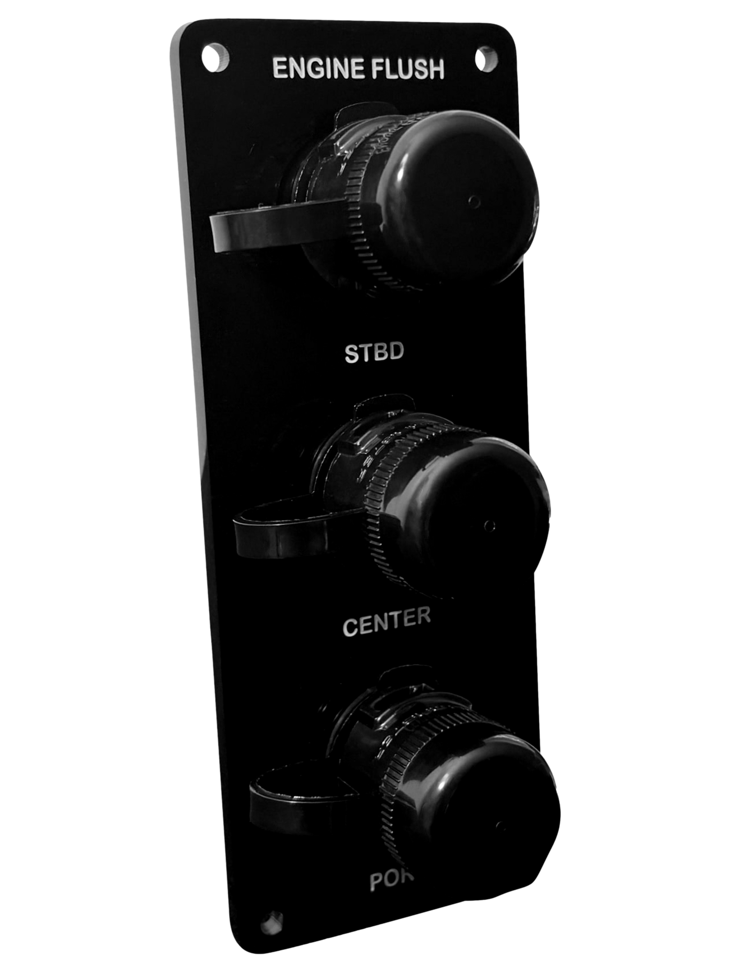 black acrylic triple outlet vertically engraved flush port reroute