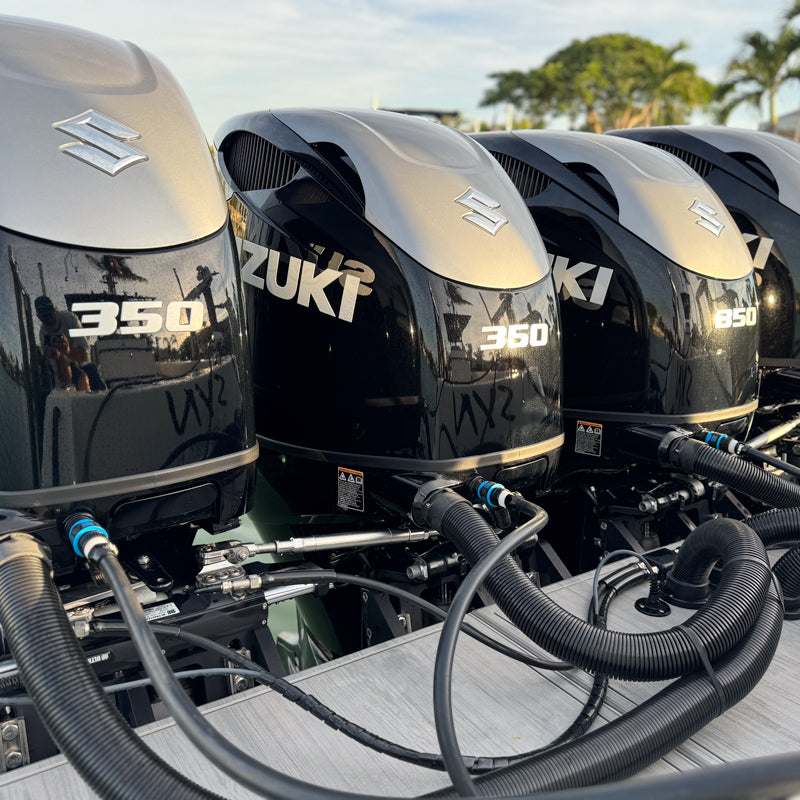 close up of a suzuki boat engine