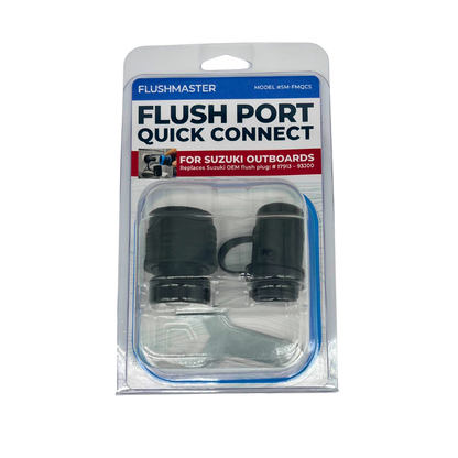 Packaging for Flush Port Quick Connect kit for Suzuki, highlighting the complete set of components for marine engine maintenance.