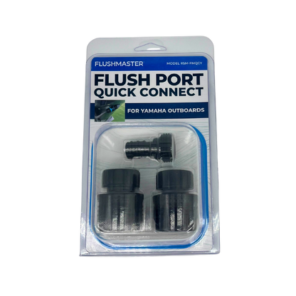 Packaging for Flush Port Quick Connect kit for Yamaha, highlighting the complete set of components for marine engine maintenance.