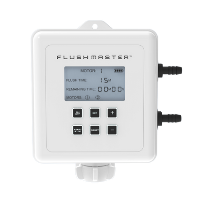 2-outlet Flushmaster system with a sleek, dual-hose design for efficiently flushing two boat engines simultaneously, highlighting robust construction and ease of use.