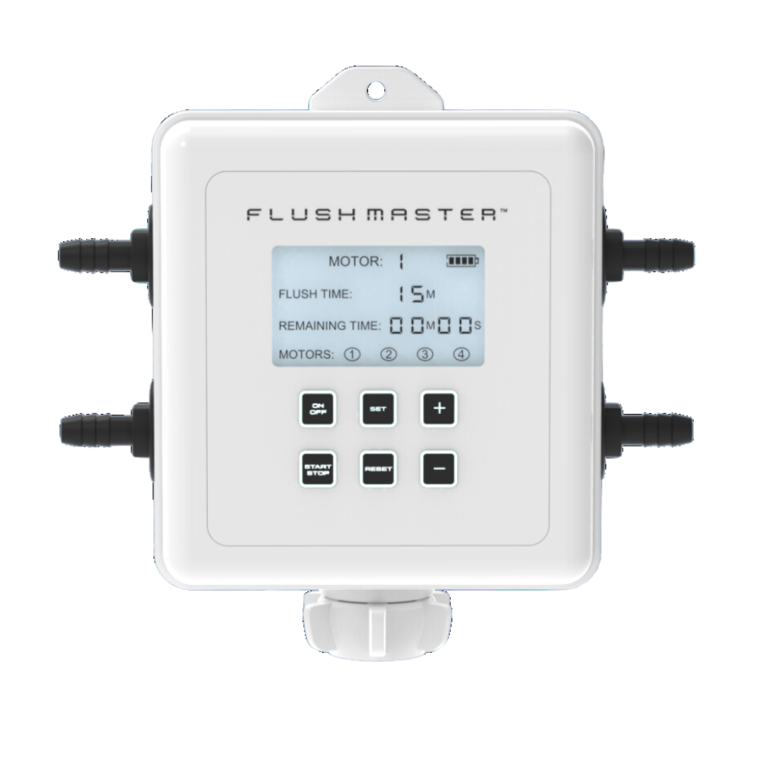 4-outlet Flushmaster system with a robust multi-hose design for simultaneously flushing four boat engines, ensuring optimal efficiency and reliability in marine engine maintenance.