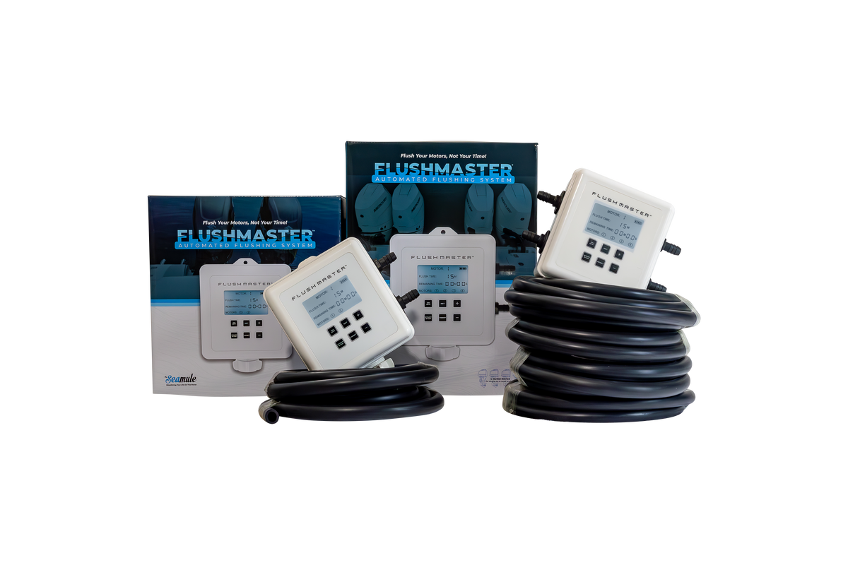 Flushmaster 4-Outlet Controller packages with coiled outlet hoses